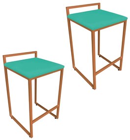 Conjunto 02 Banquetas Pietra Suede Base Cobre - Verde Turquesa