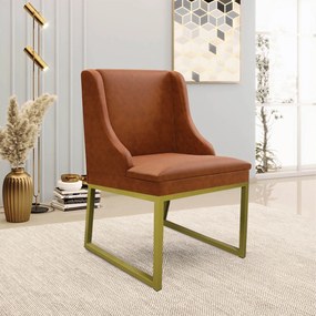 Cadeira Sala de Jantar Industrial Dourado kit 4 Liz Sint PU D03 - D'Rossi - Nozes