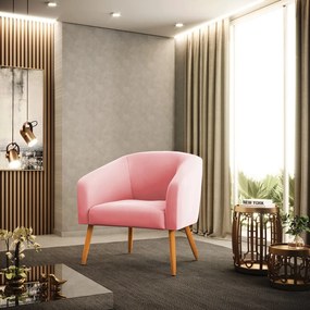 Poltrona Decorativa Pé Palito Castanho kit 2 Stella Suede Rosa Bebê D03 - D'Rossi