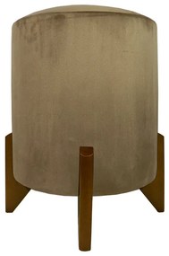 Puff Redondo Evo Peach em Veludo com Pés Escandinavo - Caqui - Pequeno 35cm