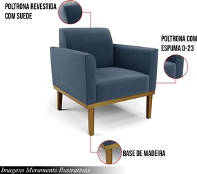 Kit 2 Poltronas Decorativas Isabella Pés Fixo em Madeira Castanho Suede Azul Marinho G19 - Gran Belo