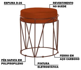 Puff Decorativo Sala de Estar Base Bronze Chloe Suede Telha G41 - Gran Belo