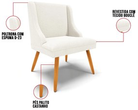 Cadeira Sala de Jantar Pé Palito Castanho Kit 4 Liz Bouclê Off White D03 - D'Rossi