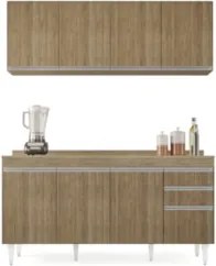 Armário Cozinha e Balcão Com Tampo 160cm Arkansas Castanho  - Lumil