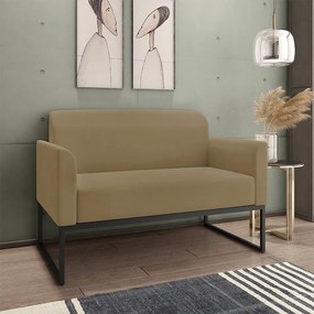 Poltrona Namoradeira Decorativa Isabella Base Industrial Suede Nude/Preto G19 - Gran Belo