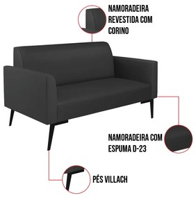 Sofá Namoradeira com 2 Poltronas Pés Villach Marisa Corino D03 - D'Rossi - Preto