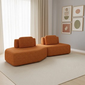 Sofá 2 Lugares Orgânico com Chaise e 1 Módulo Central Berlim Bouclê K01 - D'Rossi - Caramelo