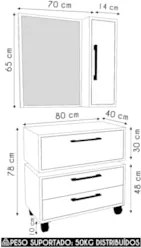 Gabinete Banheiro Gaveteiro e Espelheira Ingrid Grafite F10 - Mpozenat