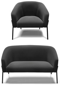 Sofá Namoradeira e Poltrona Pé de Ferro Preto Stella Suede D03 - D'Rossi - Preto