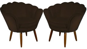 Kit 2 Poltronas Decorativas Pétala Pés Palito Suede Marrom - Sheep Estofados