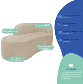 Divã Recamier Orgânico Tokyo 180cm Lado Esquerdo Bouclé - ADJ Decor