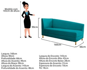 Recamier Valéria 160cm Lado Esquerdo Suede Azul Turquesa - ADJ Decor