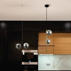 Pendente Bambu Metal Preto E Bronze Vidro Fume 29X92X53Cm 4Xg9 | Bella...