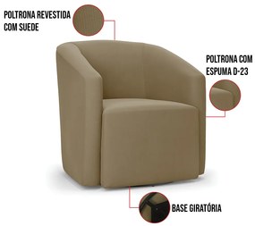 Poltrona Decorativa Base Giratória Kit 2 Stella Max Suede D03 - D'Rossi - Marrom Rato