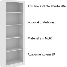 Armário Estante Alto para Escritório Home Office ME4104 MDP Branco G69 - Gran Belo