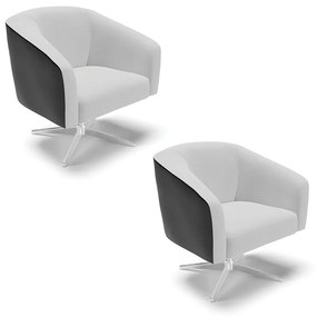 Poltrona Decorativa Giratória Cromada Kit 2 Stella Preto/Linho Cinza D03 - D'Rossi