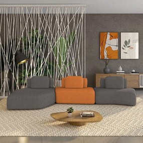 Sofá 3 Lugares Orgânico com Chaise e 2 Módulos Berlim Bouclê Grafite/Caramelo K01 - D'Rossi