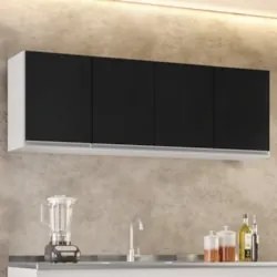 Armário de Cozinha Aéreo 160cm 4 Portas Nevada Branco/Preto - Lumil