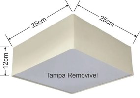 Plafon Quadrado Md-3000 Cúpula em Tecido 25x25X12cm Algodão Crú - Bivolt