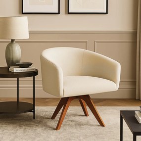 Poltrona Sala Base Giratória Madeira Arielle Linho D03 - D'Rossi - Bege