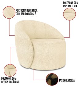 Sofá 3 Lugares Orgânico 180cm Morgan e 2 Poltronas Lua Bouclê Bege D03 - D'Rossi