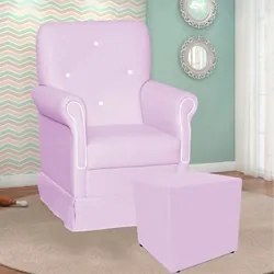Poltrona de Amamentação Balanço e Puff Suzí Sintético Rosa Bebê/Branco