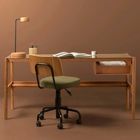 Conjunto Office - Escrivaninha Arp Nozes com Tampo em Vidro 1,60m + Cadeira de Escritório Cult Freijó e Verde Musgo