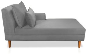 Divã Chaise Chloe 160 cm Veludo Cinza Pés Chanfrado Castanho - D'Rossi