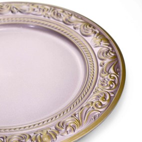 Sousplat de Plástico Rosa e Dourado com Detalhe em Arabesco 33 cm - D'Rossi