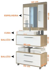 Conjunto de Banheiro Completo Grécia Balcão Painel Cuba Kit Torneira