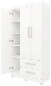 Roupeiro Guarda Roupa 3 Portas Prateleiras 2 Gavetas Branco