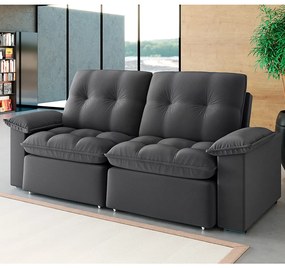 Sofá 2 Lugares Retrátil Bolívia 180 cm Veludo Grafite Pés Tabaco K01 - D'Rossi