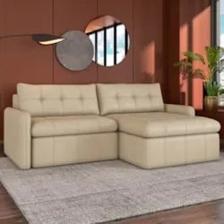 Sofá Retrátil 3 Lugares Para Sala 224cm Elios Couro Bege Z55 - Mpozena