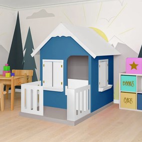 Casinha De Brinquedo Com Cercado Floreiros MDF Azul/Branco L12 - Gran Belo