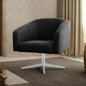 Poltrona Decorativa Giratória Cromada Stella Suede D03 - D'Rossi - Preto