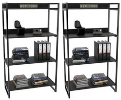 Kit 2 Estantes Livreiro Prisma Estilo Industrial 80cm 4 Prateleiras C0