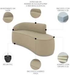 Sofá 3 Lugares Para Sala 180cm Orgânico Wendi Suede Marrom Rt I01  - M