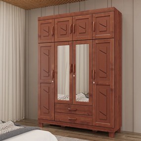 Guarda Roupa Casal Decorativo Alonso Madeira 08 Portas Com Espelho Imbuía G74 - Gran Belo