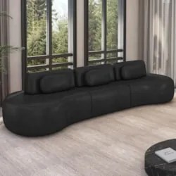 Sofá 4 Lugares 366cm Orgânico Mellanie Sintético Preto Z32 - Mpozenato