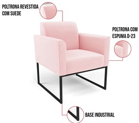 Poltrona Base Industrial Preto Marisa Suede - Rosa Bebê