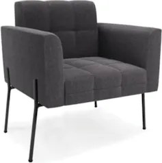 Poltrona Para Sala Pé Metal Preto Kit 2 Ana Bouclé Grafite - Ibiza