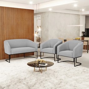 Namoradeira e 2 Poltronas Industrial Preto Stella Suede D03 - D'Rossi - Cinza