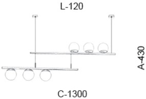 Pendente Retangular 130X12X43Cm Metal E Vidro 6 X G9 Globo Ø12Cm | Old... (GRAFITE, FOSCO)
