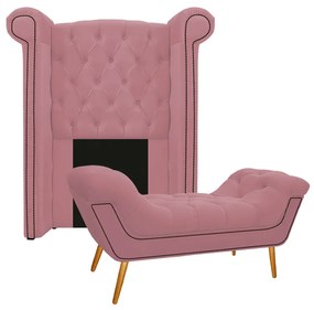 Kit Cabeceira e Calçadeira Veneza 100 cm Solteiro Suede Rosa Bebê - ADJ Decor