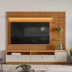 Rack com Painel Ripado para TV 75 Pol. 224cm Golden L06 Nature/Off Whi
