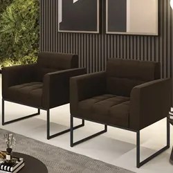 Poltrona Base Industrial Preto Kit 2 Ana Suede Marrom - Ibiza