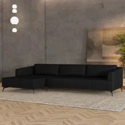 Sofá 4 Lugares 306cm Com Chaise Esquerdo Eko Couro Preto Z55 - Mpozena