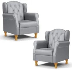 Kit 02 Poltronas de Amamentação Pés Madeira Lucy Z39 Sintético Cinza -