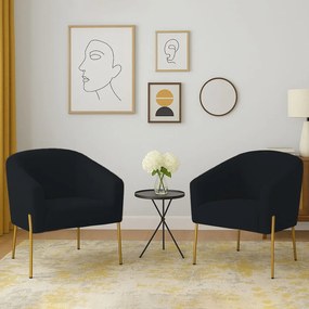 Poltrona Decorativa Pé de Ferro Dourado Kit 2 Stella Suede D03 - D'Rossi - Preto