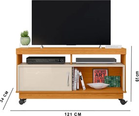 Rack TV 50 Pol 121cm Bancada com Rodízio Sala Zorin Cinamomo/Off White M20 - D'Rossi